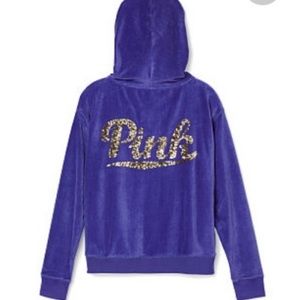 Victoria's Secret Pink Blue Velour Bling Hoodie